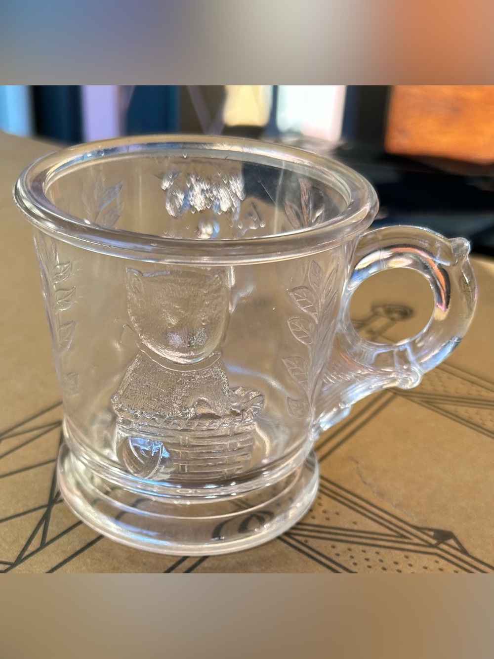 Antique Vintage Pressed Glass Baby Mug Bear Cub 1930s
